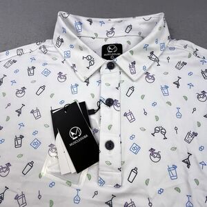 MUSCLEOUBA Golf Polo Shirt Men's L White Performance Wicking UPF Drinks Bar Fun